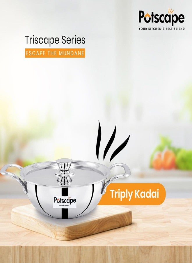 Potscape Triply Kadai with Lid, 28 cm Capacity 4.2 LTR | Less Food Burns | No Harmful Coating | TriPly SAS Construction | Steady Handles Induction Friendly Dishwasher Safe - 5 Year Warranty - Image 5